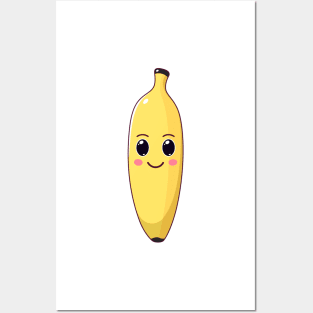 Cute Kawaii Banana, Cartoon Fruit. Posters and Art